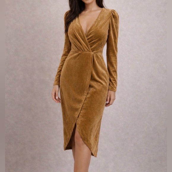 White Splash Dresses & Skirts - NWT Elegant Velvet Dress in Gold Velvet